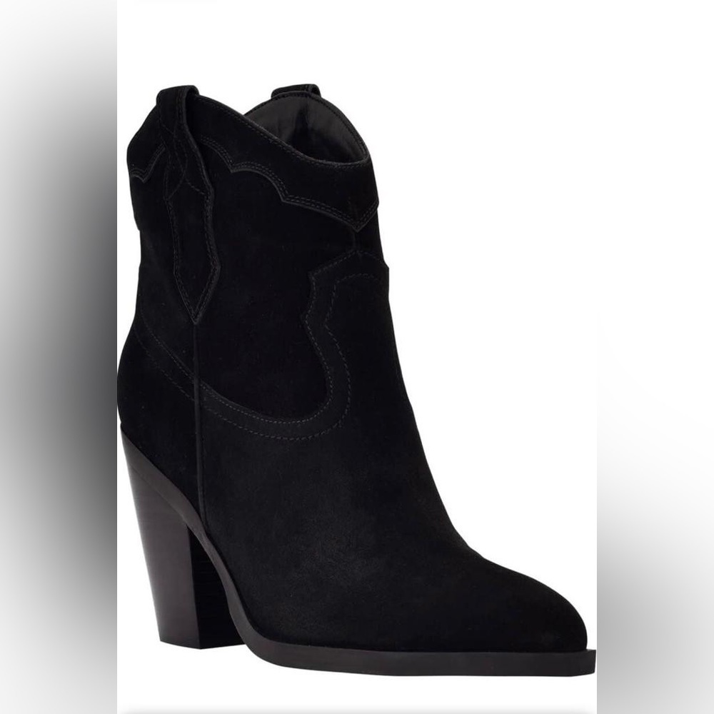 NIB Marc Fisher Gona Black Suede Pointed Toe Western Cowgirl Booties